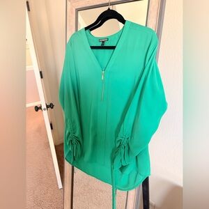 EXPRESS Teal 3/4 drawstring sleeve zip front with gold hardware